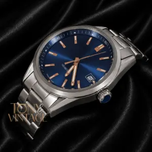 Silver Stainless Steel Watch with Blue Dial