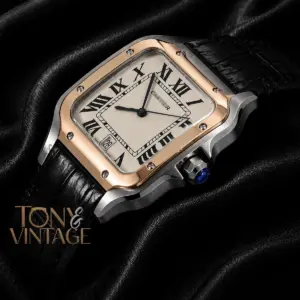 Silver Watch With White Dial and Black Leather Strap