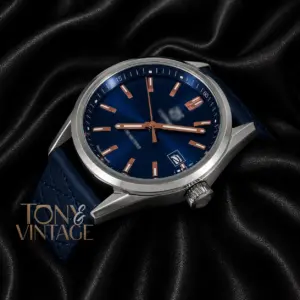 Silver Watch with Blue Dial and Blue Rubber Strap