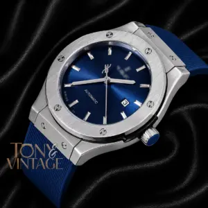 Silver Watch with Blue Dial and PVC Strap
