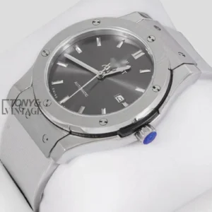 Silver Watch with Gray Dial and PVC Strap