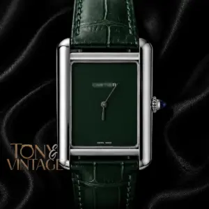 Silver Watch with Green Dial and Leather Strap