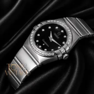 Silver With Black Dial Stone Figure & Bezel Ladies Watch