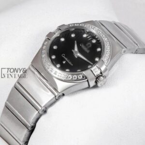 Silver With Black Dial Stone Figure & Bezel Ladies Watch