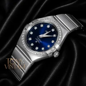Silver With Blue Dial Stone Figure & Bezel Ladies Watch