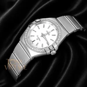 Silver With White Dial Stone Bezel Ladies Watch