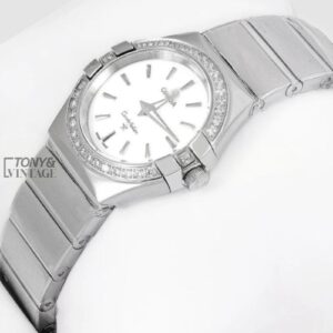 Silver With White Dial Stone Bezel Ladies Watch