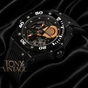 Skeleton All Black Automatic Watch With Black Rubber Strap