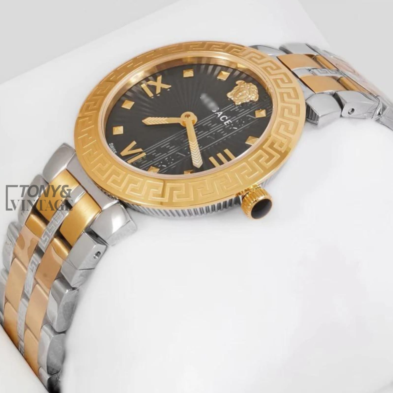 Two Tone Yellow Gold With Black Dial Ladies Watch
