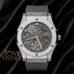 Tourbillon Automatic Silver Watch With Gray Skeleton Dial