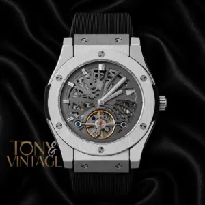Tourbillon Automatic Watch in Silver With Gray Skeleton Dial