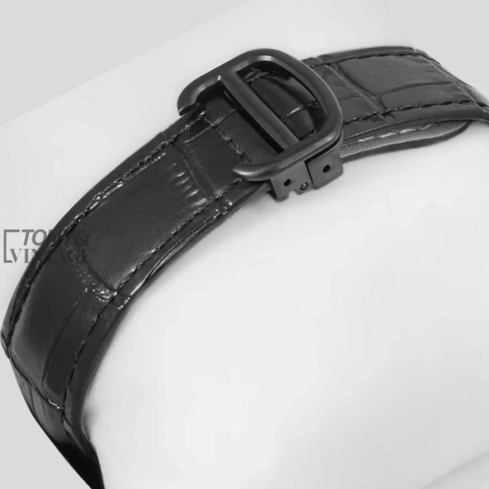 "Tourbillon Black Matt Watch with Green Dial and Leather Strap " - Image 3