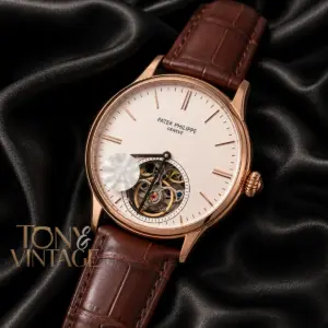 Tourbillon Rose Gold Case With White Dial & Brown Leather Strap