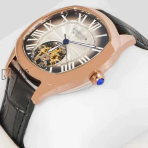 Tourbillon Rose Gold Watch With Brown Dial and Leather Strap
