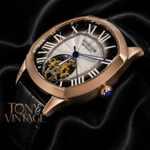 Tourbillon Rose Gold Watch With Brown Dial and Leather Strap