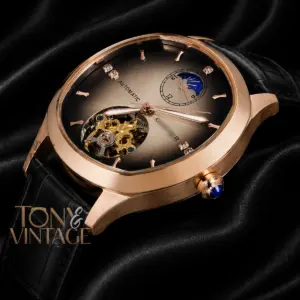 Tourbillon Rose Gold Watch with Brown Dial and Black Leather Strap