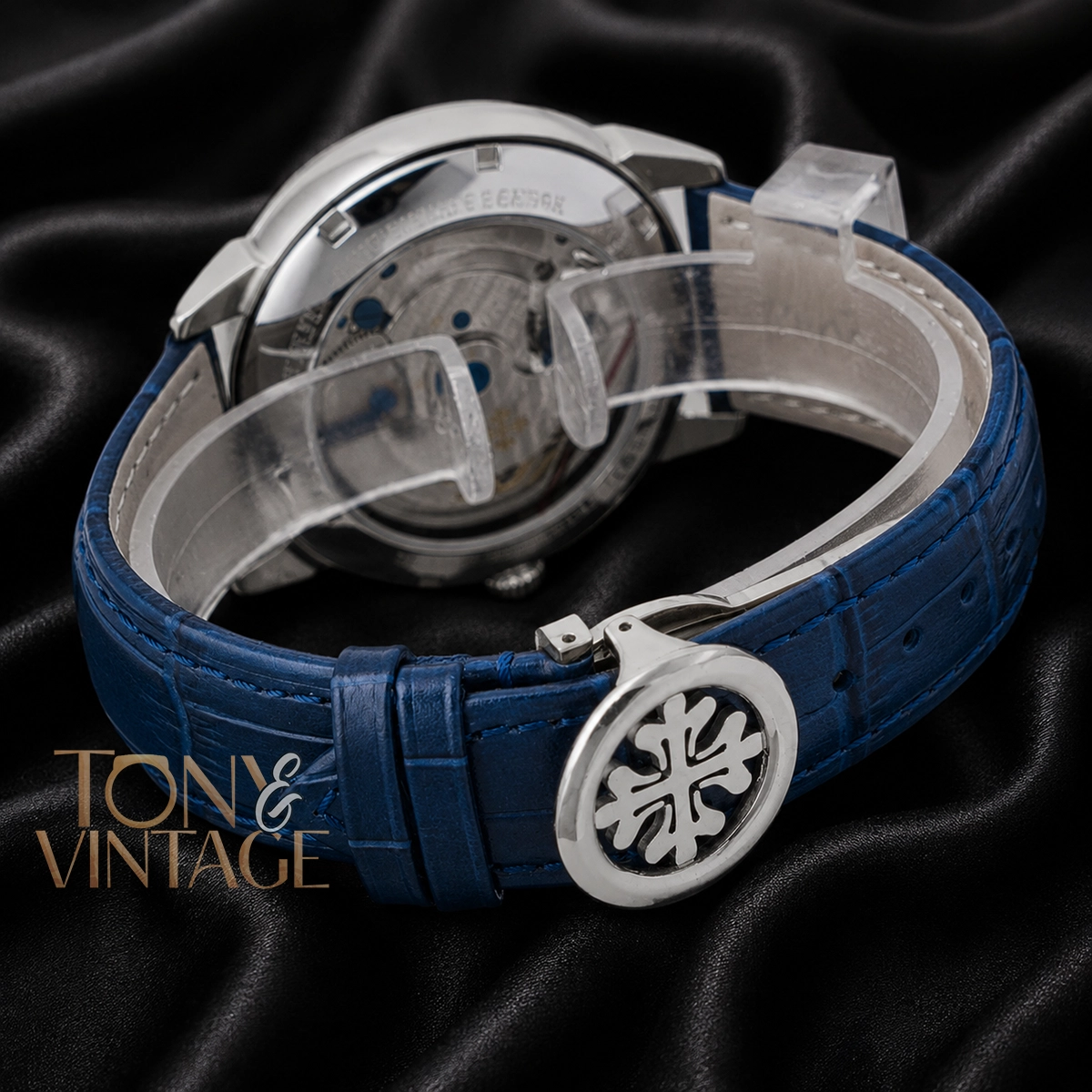 Tourbillon Silver Case With Sky Blue Dial & Leather Strap - Image 3