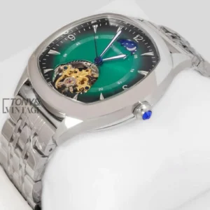 Tourbillon Silver Watch with Green Dial Automatic