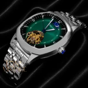 Tourbillon Silver Watch with Green Dial Automatic