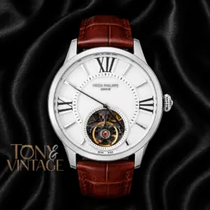 Tourbillon Silver Watch with White Dial and Leather Strap