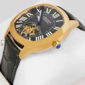 Tourbillon Yellow Gold Case with Black Dial and Leather Strap