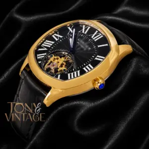Tourbillon Yellow Gold Case with Black Dial and Leather Strap