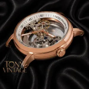 Transparent Skeleton Dial Rose Gold Case Black Leather Strap for Men