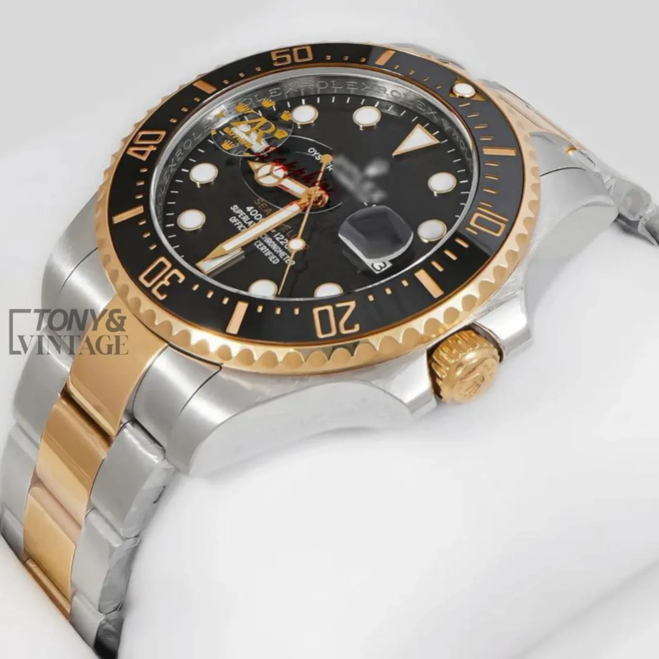 "Two Tone Chain Black Dial & Bezel Automatic Watch "