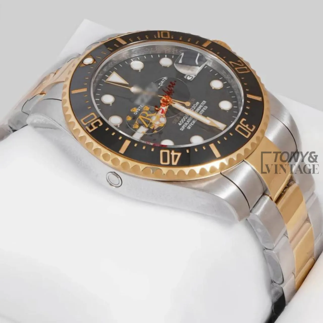 "Two Tone Chain Black Dial & Bezel Automatic Watch " - Image 2