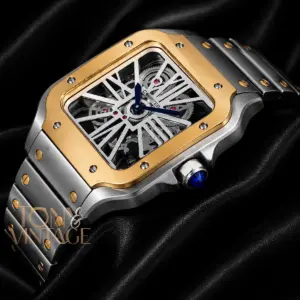 Two Tone Gold Automatic Watch with White Skeleton Dial