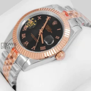 "Two Tone Rose Gold Black Dial Roman Figure "