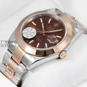 "Two Tone Rose Gold Brown Dial "