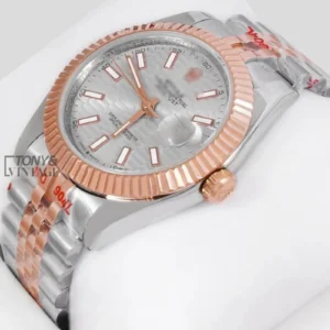 "Two Tone Rose Gold Gray Textured Dial Automatic Watch "