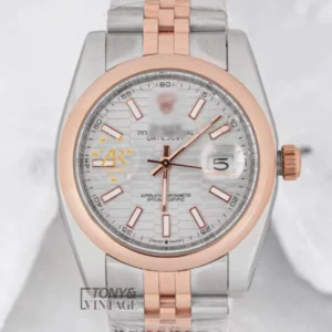 Two Tone Rose Gold Grey Dial Smooth Bezel Automatic Watch