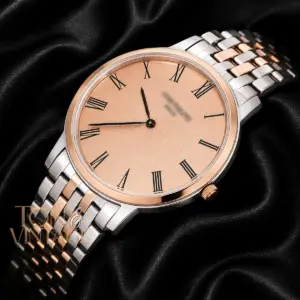 Two Tone Rose Gold Watch with Dial and Chain