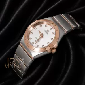 Two Tone Rose Gold With Silver Dial Stone Figure Ladies Watch