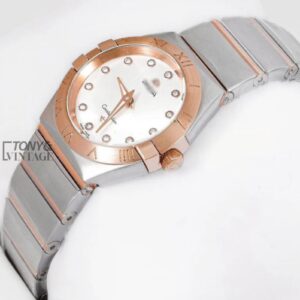 Two Tone Rose Gold With Silver Dial Stone Figure Ladies Watch