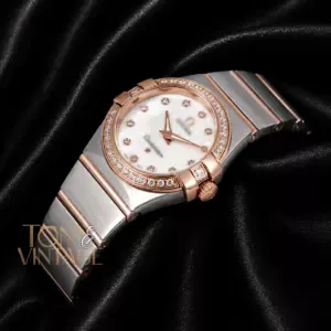 Two Tone Rose Gold With White Dial Stone Figure & Bezel Ladies Watch