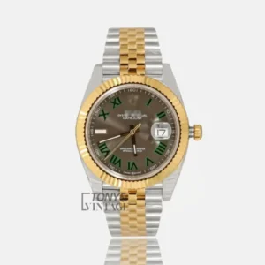 "Two Tone Yellow Gold Automatic Watch with Charcoal Grey Dial "