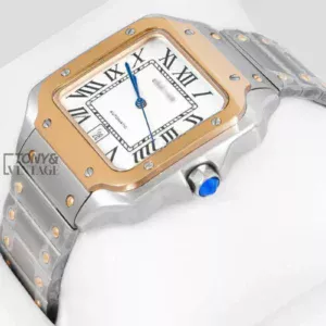 Two Tone Yellow Gold Automatic Watch with White Dial