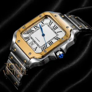 Two Tone Yellow Gold Automatic Watch with White Dial