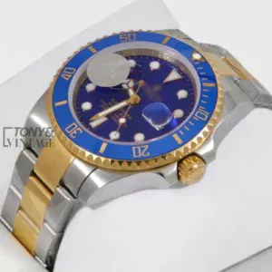 Two Tone Yellow Gold Blue Dial & Bezel Automatic Watch