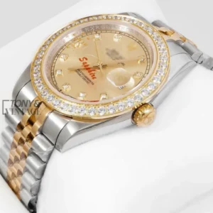 "Two Tone Yellow Gold Dial Stone Bezel "