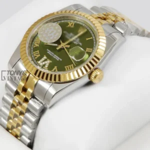 "Two Tone Yellow Gold Green Dial Automatic Watch "