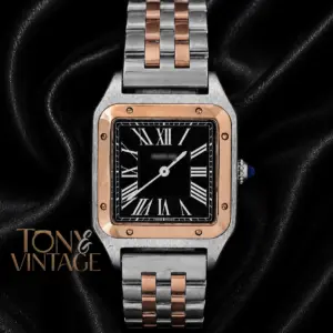Two Tone Yellow Gold Watch With Black Dial
