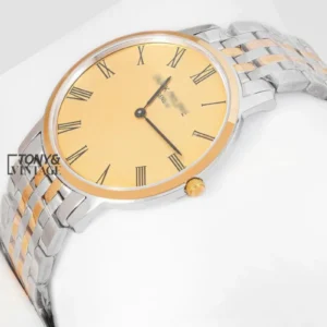 Two Tone Yellow Gold Watch with Dial and Chain