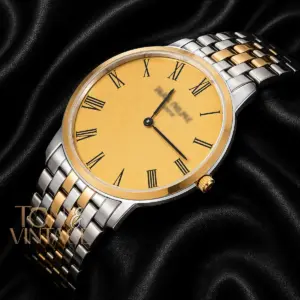 Two Tone Yellow Gold Watch with Dial and Chain