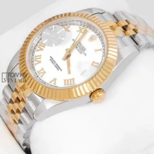 "Two Tone Yellow Gold White Dial Roman Index Automatic Watch "