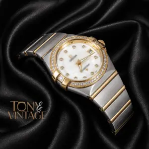 Two Tone Yellow Gold With White Dial Stone Bezel & Figure Ladies Watch