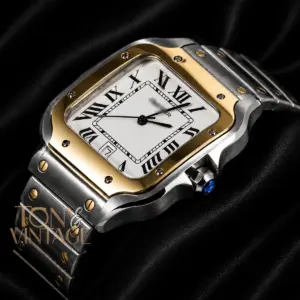 Two Tone Yellow Gold and Silver Watch With White Dial